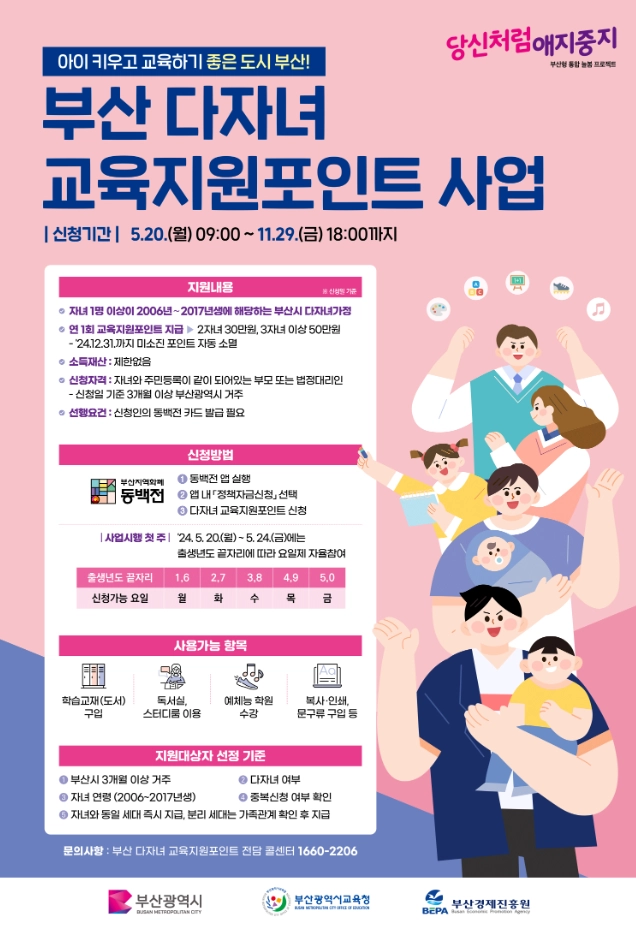 부산 다자녀 교육지원 포인트