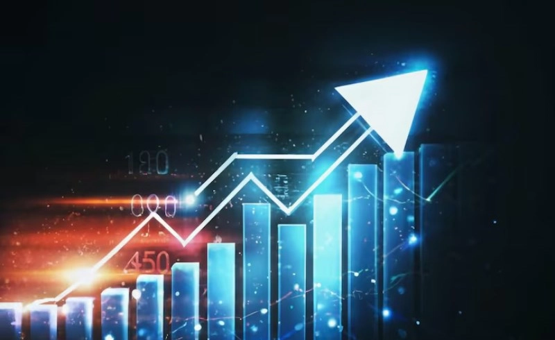 배당 차트와 상승하는 화살표