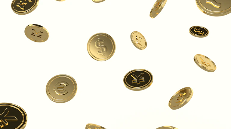 동전 더미와 돋보기