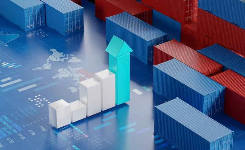 해운주 운임 지수 SCFI BDI 보는 법, HMM 주가 예측을 위한 필수 데이터 분석 가이드 2 주가 지수 그래프와 해운 물류 시스템이 결합된 이미지