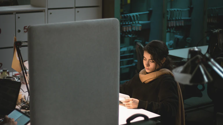 금융 서류를 꼼꼼히 살펴보고 있는 여성